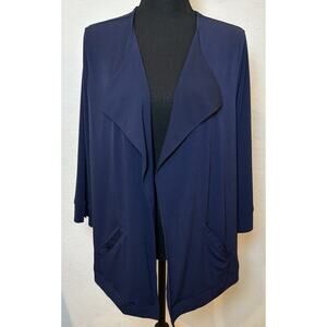 Easywear By Chico's Womens Navy Blue Open Front Draped Cardigan Size 2 (Large)